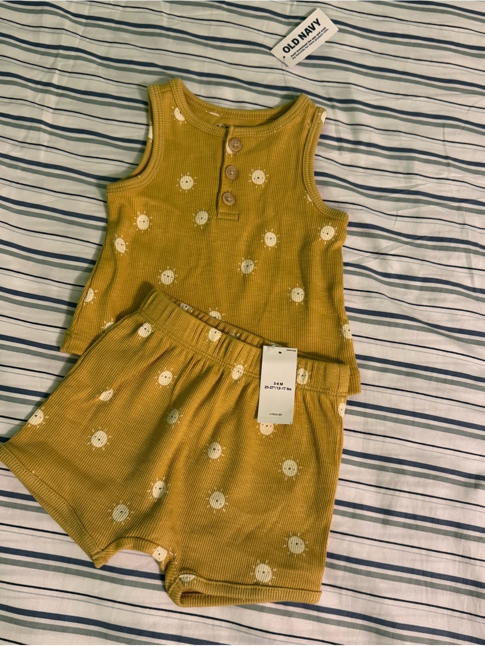 Old Navy Mustard Yellow Sun Print Ribbed Tank & Shorts Set